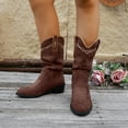 thumbnail image 2 of Leozcaa Cowboy Boots for Women Cowgirl Boots Mid Calf Round Toe Embroidered Chunky Heel Slouchy Suede Boots, 2 of 9
