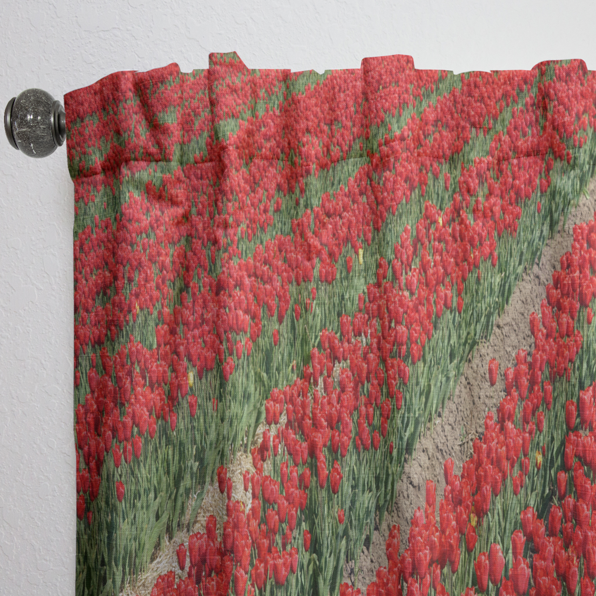 Designart 'Rows of Red Tulip Flowers' Floral Curtain Panel