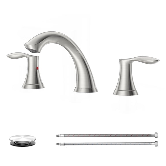 APPASO 2-Handle Widespread Bathroom Faucet, Brushed Nickel 304 Stainless Steel 3-Hole Vanity Sink Faucet with Pop-Up Drain and Water-Saving Aerator
