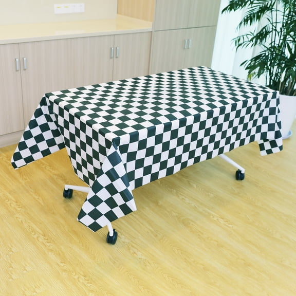Celebrate It Plastic Table Cover - Black & White Checker Print Disposable Tablecloth, Black/White, 54" x 108", 24 Pack