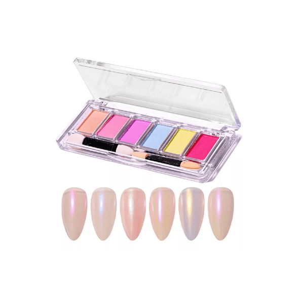 Kit Polvo Efecto Espejo Aurora Unicornio 6 Color + Aplicador