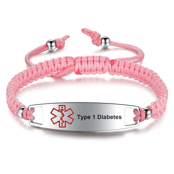 Pulsera de Alerta Médica JF.JEWELRY para Diabetes Tipo 1 Rosa