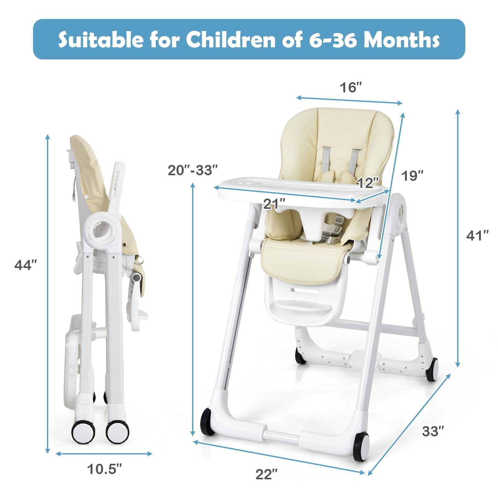 Giantex High Chair for Babies and Toddlers Foldable Feeding Chair with Adjustable Height Detachable Double Trays Seat Cushion Toddler Dining Chair with Wheels Walmart