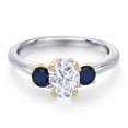thumbnail image 3 of Gem Stone King 925 Silver and 10K Yellow Gold White Moissanite and Blue Sapphire Engagement Ring for Women | 1.34 Cttw | Oval 7X5MM | Gemstone Birthstone | Size 6, 3 of 7