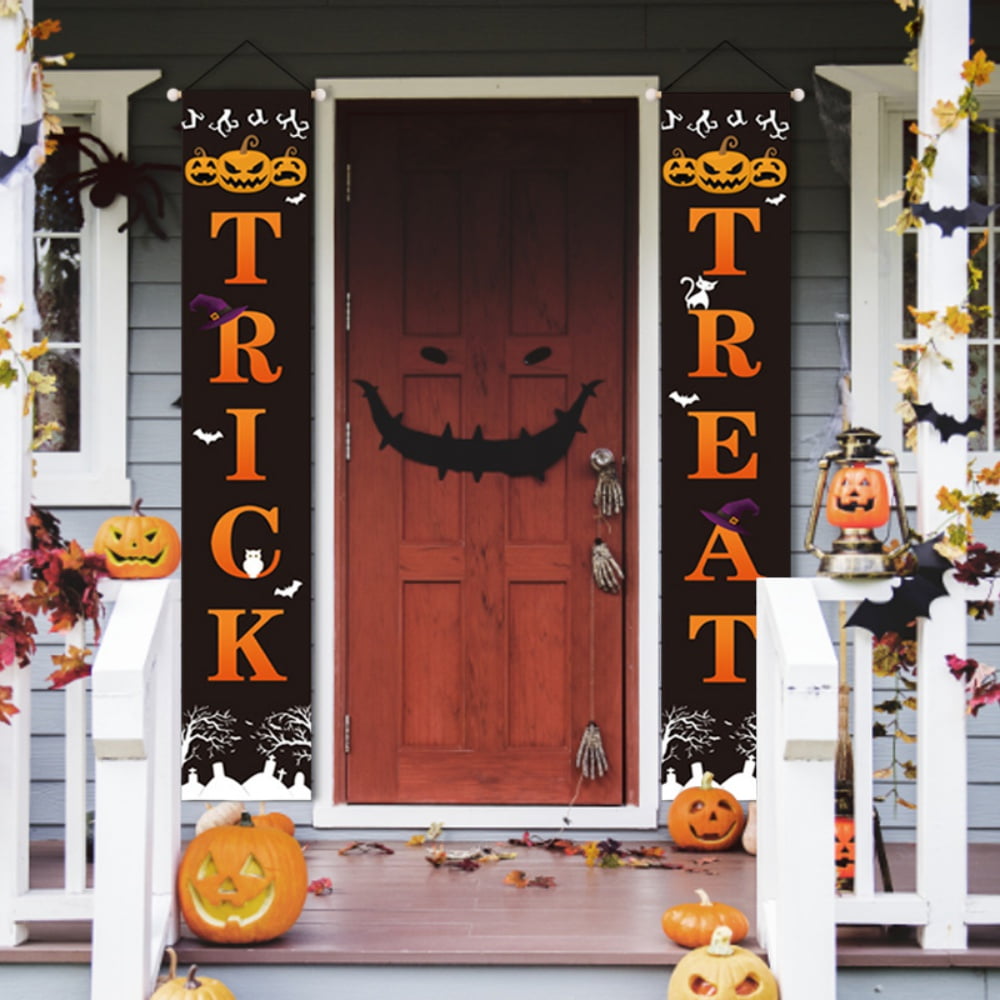 Trick or Treat Pumpkin Banner for Front Door Display Great For Welcome Sign Banner Indoor & Outdoor Halloween Outdoor Decoration 