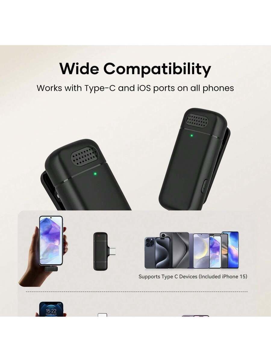 Wireless Lavalier Microphone With Charging Case, 36H Battery Life, Noise Cancellation, 135ft Range, Plug-And-Play Clip-On Mic For IPhone, IPad, Android,  Vlog, Live Streaming