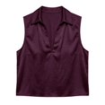 thumbnail image 5 of Women's Solid Color Satin Sleeveless Top with Deep V Neck and Turn Down Lapel Collar, Elegant Casual Blouse, for Summer Daily Wear or Office Outfits Red, 5 of 5