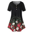 thumbnail image 1 of Más el tamaño del botón de la impresión floral Plaqueta de manga corta camiseta Rosegal Camisetas tallas grandes, 1 of 5