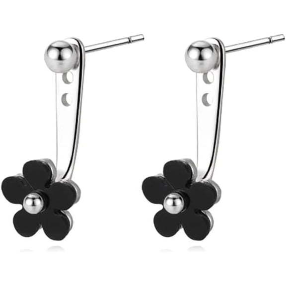 Solid 925 Sterling Silver Flower Ear Jacket Earrings for Women Flower Front Back Stud Earrings Drops