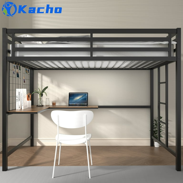 Kacho Twin Size Loft Bed Frame with Desk, Full-Length