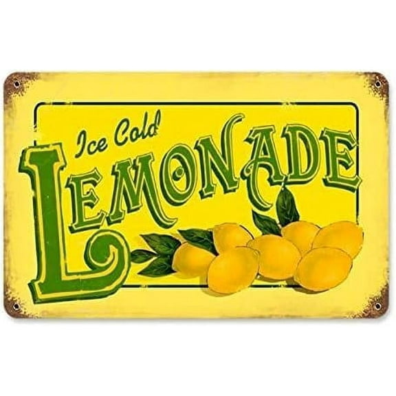 5.5x8 Inch Vintage Ice Cold Lemonade Tin Sign Metal,Food And Drink Retro Signs,Metal Poster Wall Plaque Tin Sign
