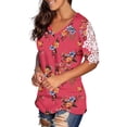 thumbnail image 3 of DHFJKG Women Floral T Shirt Summer Short Sleeve Fashion Printing V Neck Loose Fit Shirts Hawaii Beach Vacation Clothes Soft Tops, 3 of 5