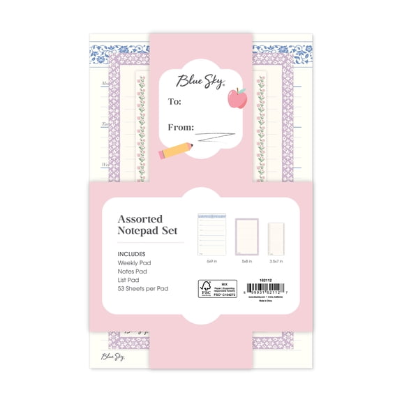 Blue Sky 3-pack Notepads, Assorted Sizes, Floral, 53 Sheets Each Pad