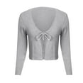 thumbnail image 6 of JGGSPWM Women's Shrug Sweaters Tie Front Long Sleeve Rib Knit Bolero Open Front Cropped Cardigan Jacket Tops Gray XL, 6 of 6