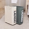 thumbnail image 2 of Corner Slim Foldable Oxford Cloth Laundry Basket Bin Mesh Drawstring Dirty Clothes Hamper with 4 Support Rods Universal Wheels--Dark Grey, 2 of 7