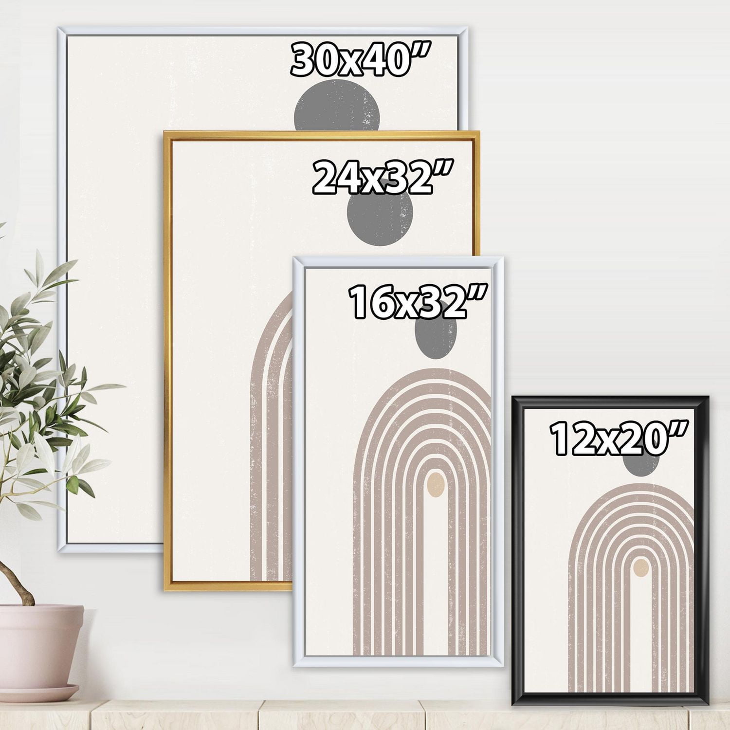 Designart Abstract Rainbow Sun and Moon In Earth Tones I FLOAT FRAME WALL ART