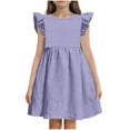 thumbnail image 4 of Kid Girl Dresses Flutter Sleeve Tiered Swing A-Line Summer Purple Dress Girls Birthday Girl Dress Birthday Party Dresses, 4 of 5