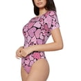 thumbnail image 2 of KLL Women 's Crew Neck Bodysuit Jumpsuits Sweet Heart Print Short onesies Stretch T Shirts, 2 of 7