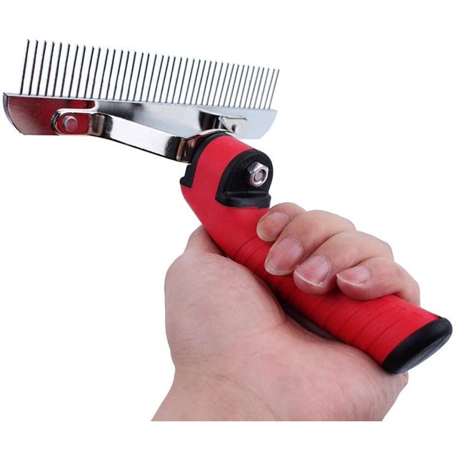 Peine rastrillo de uñas para perros medianos y grandes de aleación de acero de caucho rojo (16*17,5 cm)