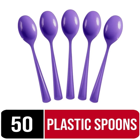 Exquisite Purple Disposable Spoons - Purple Plastic Spoons - 50 Count