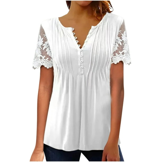 Camisetas con estampado floral con cuello en V para mujer Blusas femeninas cómodas de encaje con estilo Tops OAVQHLG3B Store lin121212