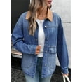 thumbnail image 6 of Eytino Jean Jacket for Women Denim Jackets with Contrast Trim Long Sleeve Button Down Jean Coat with Pockets Outerwear, 6 of 9
