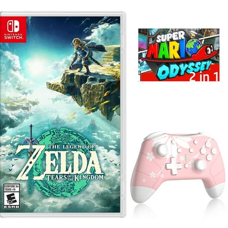 The Legend of Zelda: Breath of the Wild Game Disc and Upgraded Wireless Switch Pro Controller for Nintendo Switch/OLED/Lite Pink, with Headphones Jack, Programmable, Turbo, Wakeup