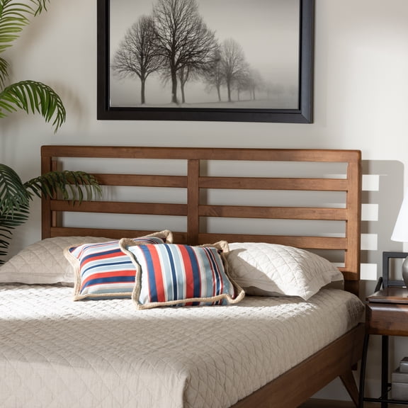 Full Size Headboard Ash Walnut Wood - Neo-Classical Design, 2.5" Height Adjustable, Bedroom Decor