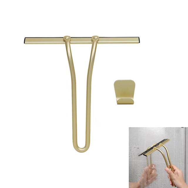 Raspador de vidrio Yjmei, limpiador dorado con gancho, herramienta de limpieza de silicona para puertas de ducha, baño, ventanas y vidrios de automóviles, 22,5 x 22,8 cm