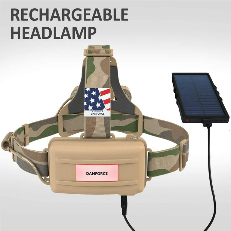 DanForce Camo USB Rechargeable Headlamp, 1080 Lumens, Hunting & Fishing LED With Red Light