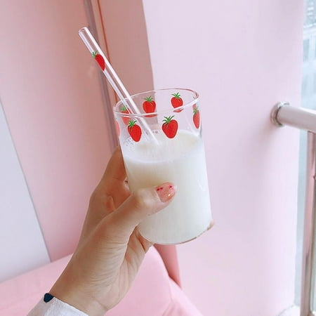 

CLEARANCE! Small Fresh with Straws Girl Heart High Borosilicate Pyrex Milk Juice Water Glass Kitchen Drinkware