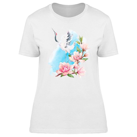 Watercolor Print Red Head Crane Tee Women's -Image by Shutterstock