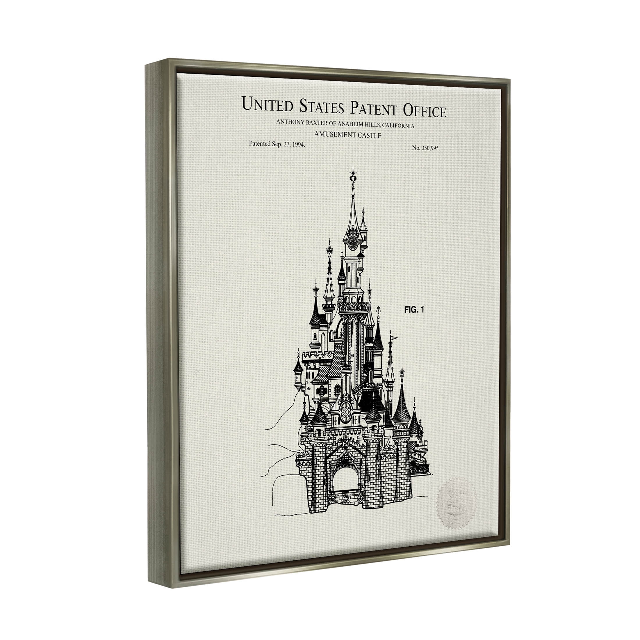 Stupell Industries Intricate Castle Blueprint Diagram Graphic Art Luster Gray Floating Framed Canvas Print Wall Art, Design by Karl Hronek