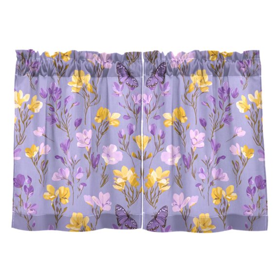 Linen Kitchen Curtains Violet Floral Butterfly Tier Curtains Tier Kitchen Living Room Bedroom Balcony 2 Panels 27x24 Inch