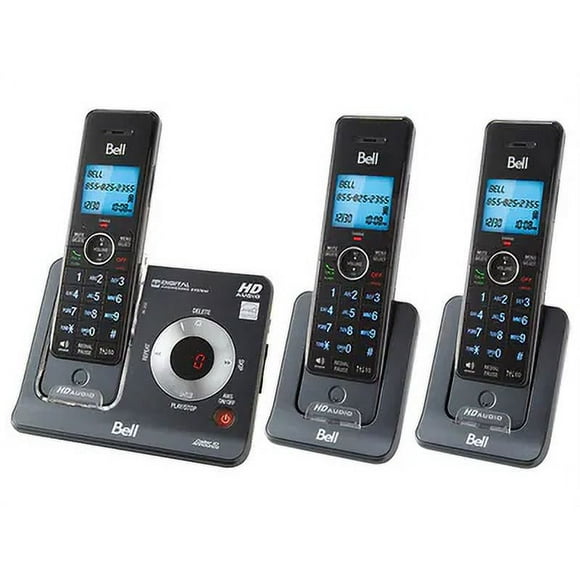 Bell BE6425-3 DECT 6.0 Cordless Phone System | Three Handsets | Digital Answering | Voice Announce Caller ID | HD Audio | Charcoal Black