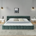 thumbnail image 3 of Grounded King Size Bed Frame, Upholstered Chenille Platform Bed Frame with Tufted Headboard and Wooden Slats Support, No Box Spring Needed, Blue+Green, 3 of 7