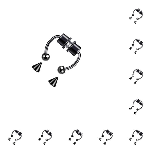 Guardurnaity 5 pares de anillos de nariz no perforantes para el tabique de acero inoxidable Segmento Rock Lodestone Trend Body Jewelry Hoop Negro 10piezas