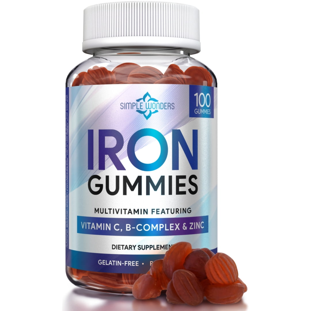 Simple Wonders Iron Gummies for Adults & Kids - Chewable Iron Multivitamin (100 ct)