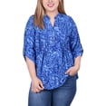 thumbnail image 1 of NY Collection Plus Size 3/4 Roll Tab Sleeve Y Neck Top, 1 of 3