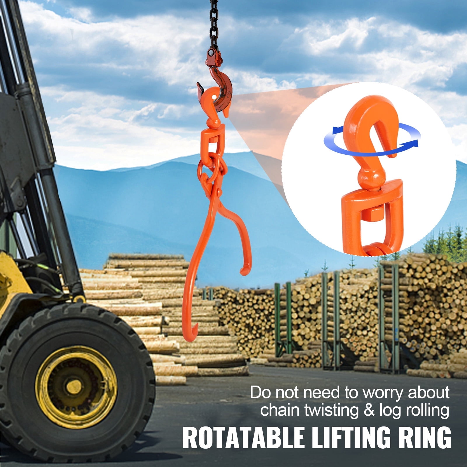 KFFKFF Log Skidding Tongs, 18 inch 2 Claw Log Lifting Tongs, Heavy Duty Rotating Steel Lumber Skidding Tongs, 772 lbs/350 kg Loading Capacity, Log Lifting, Handling, Dragging & Carrying Tool