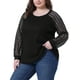 thumbnail image 4 of Blusas T-Shirts de Mujer Plus Size Agnes Orinda con Encaje, Cuello Redondo, Manga Larga, Casual, Sueltas, 4X, Negro, 4 of 6
