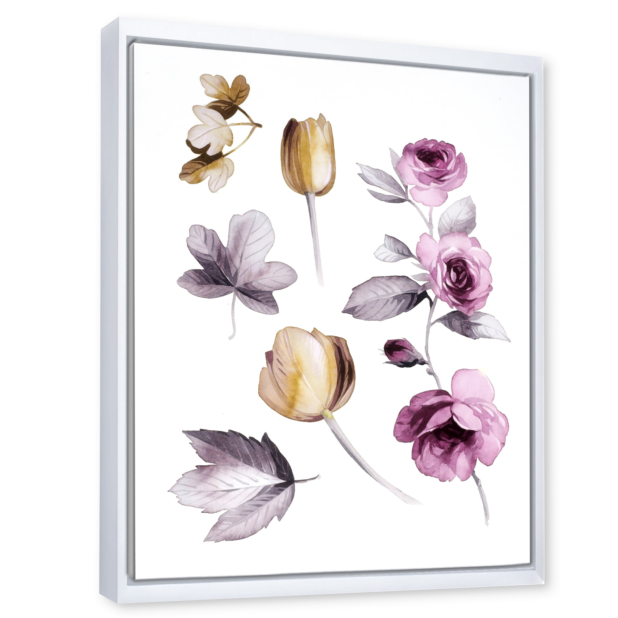 Designart 'Orange and Pink Wildflowers' Traditional Framed Canvas Wall Art Print