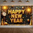 thumbnail image 6 of Golden Theme Happy New Year Banner Sparkling Design New Year Display Star Decorated Firework Pattern Festive Backdrop for New Year Party Holiday Celebration Indoor Decoration, 6 of 9