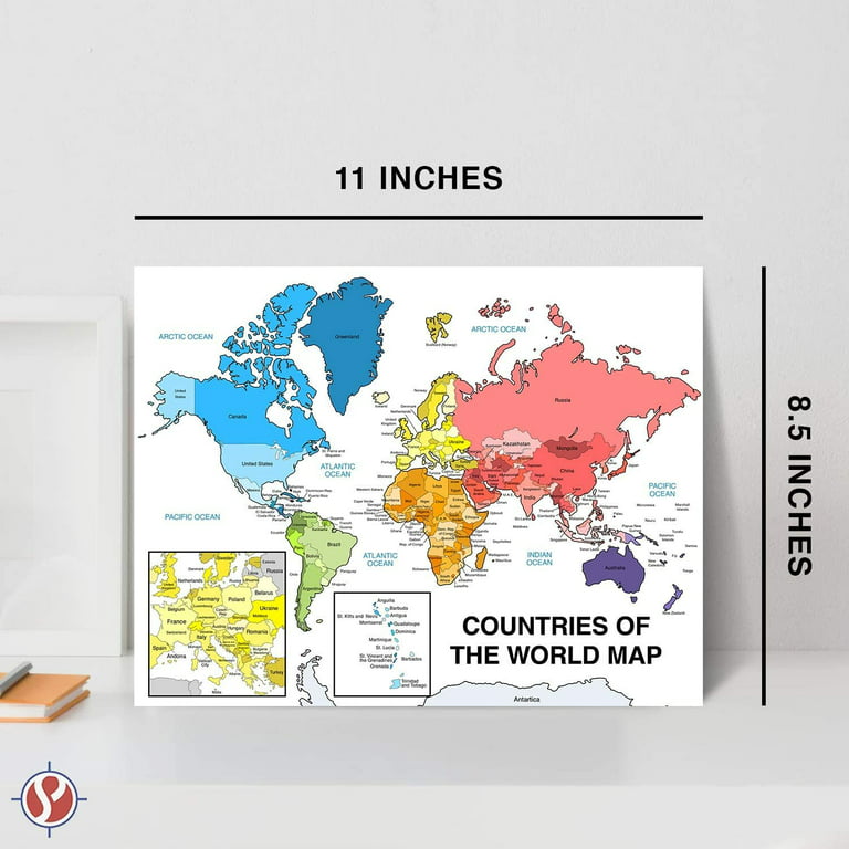 Medium Political World Wall Map (Pinboard & wood frame - White)