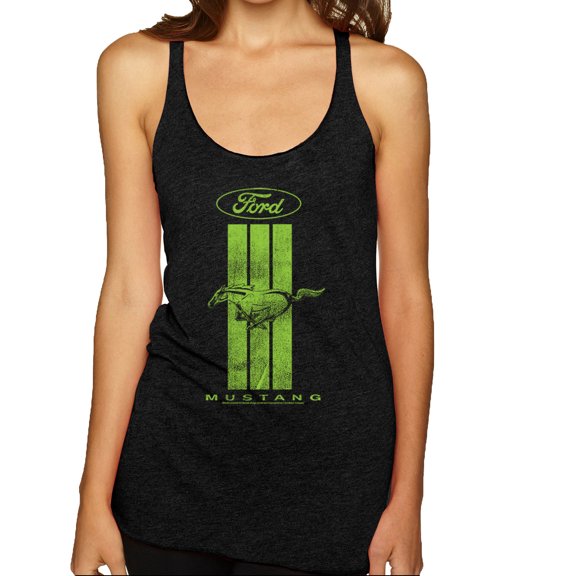 Green Striped Ford Mustang | Womens Cars and Trucks Premium Tri-Blend Racerback Tank Top, Vintage Black, Small