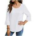 thumbnail image 2 of ClodeEU Women's Lace Trim 3/4 Sleeve Linen Blend Top ,Loose Fit Solid Color Casual Crewneck Blouse White,Womens Plus S, 2 of 8