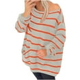 thumbnail image 2 of Qetyuw Women's Striped Long Sleeve Sweaters Casual Boat Neck Chunky Pullover Sweater Crochet Knit Loose Fit Jumpers, 2 of 7