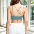 thumbnail image 2 of Vdoaml Lace Trim Sports Bras for Women Spaghetti Strap V Neck Crop Tops Ladies Soft Stretchy Yoga Bra One Size Dark Green, 2 of 3