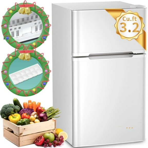 Auseo 3.2 Cu.Ft Mini Fridge 2 Door, Small Fridge 115 Volt/60 Hz, Low Noise Mini Refrigerator with Adjustable Temperature, Removable Shelves, Suitable for Home/Kitchen/Office/Dorm/Apt-White
