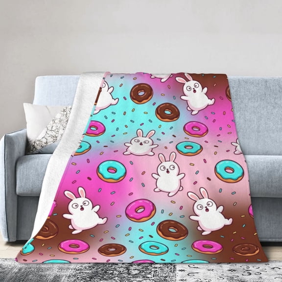Bunny Blanket, Cute Rabbit Pattern Flannel Throw, Soft Cozy Blanket for Pets and Home, Bed, Sofa or Couch 50x40